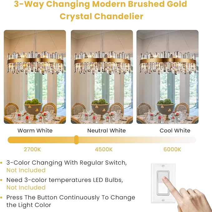 Siljoy Modern Crystal Chandelier, 16-Light Luxury Brass Gold 2-Tiers K9 Crystal Raindrop Chandelier Dimmable Crystal Pendant Ceiling Light for Dining Living Room Kitchen Island Entry Foyer D31.5''