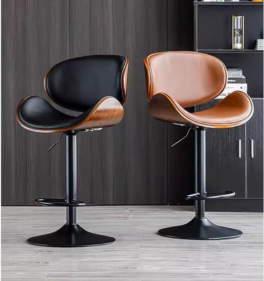 PU Leather with Back & Footrest, 23"-31" Height Adjustable, Kitchen Island Dining Chair,Brown