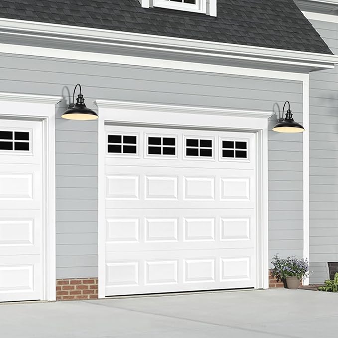 Outdoor Barn Light Fixtures, 12.3 Inch Large Dome Farmhouse Exterior Wall Mount Lights, Wall Sconce Indoor Wall Lighting, Industrial Black White Finish Lanterns for Porch, RZ004-4 BK+WH