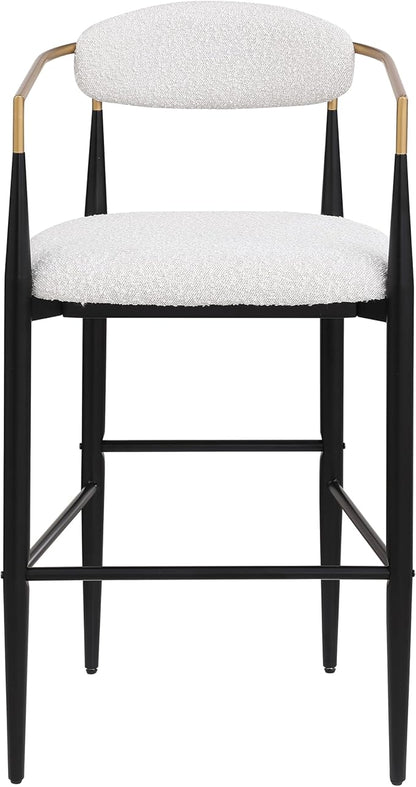 Bar stools Set of 2, Upholstered Bar Stools with Backs and Iron Legs for Kitchen Island, Beige Fabric Seating 260LBS Weight Capacity