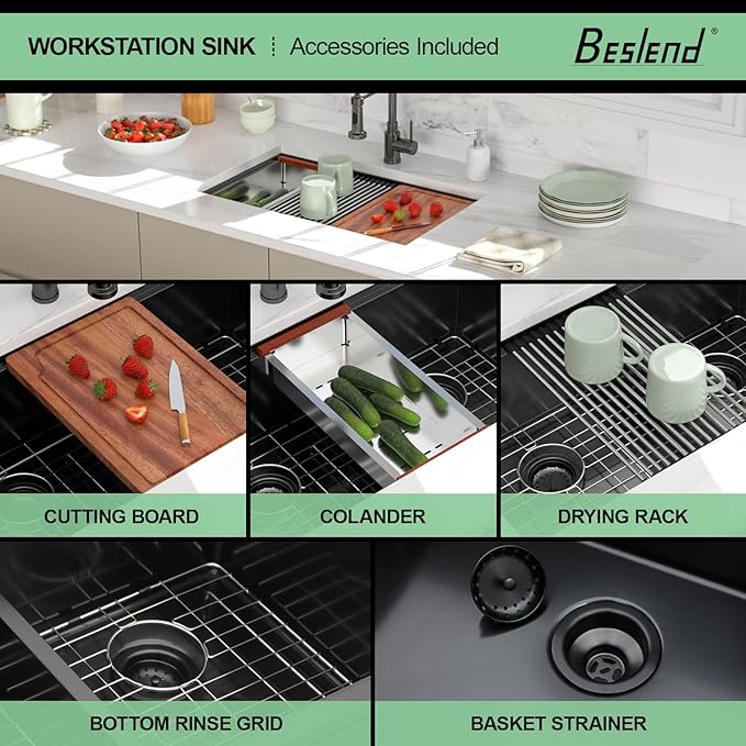 30 Black Undermount Kitchen Sink - 30x19 Gunmetal Black Double Bowl Kitchen Sinks Workstation 16 Gauge Stainless Steel Sink Low Divide Double Basin 60/40