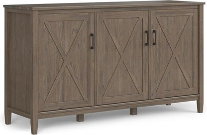 SIMPLIHOME Ela Storage Cabinet - 60 inch Wide Solid Wood 3-Shelf Wide Storage Cabinet in Smoky Brown, Transitional Accent Cabinet for Living Room or Entryway with Shaker Style Doors and Shelves