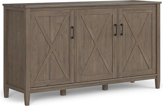 SIMPLIHOME Ela Storage Cabinet - 60 inch Wide Solid Wood 3-Shelf Wide Storage Cabinet in Smoky Brown, Transitional Accent Cabinet for Living Room or Entryway with Shaker Style Doors and Shelves