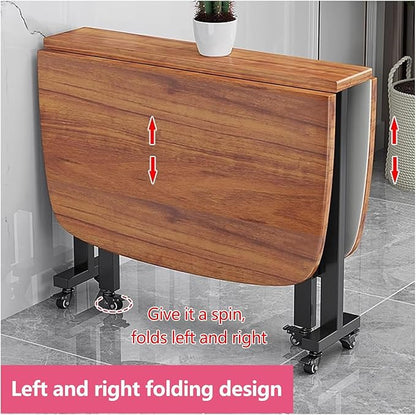 Solid Wooden Foldable Kitchen Table with 6 Wheels, Solid Wooden Foldable Kitchen Table with Carbon Steel Pipe Bracket, Space Saving Butterfly Drop Leaf, Versatile Collapsible Extendable Table(White,39
