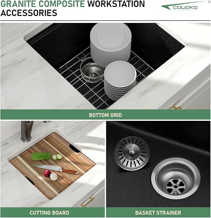 18 Inch Undermount Bar Sink 18x18 Undermount Bar Sink Mini Wet Bar White Quartz Granite Composite Small Kitchen RV Sinks Single Bowl Outdoor Island Basin with Cutting Board