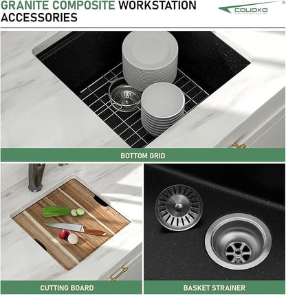 18 Inch Undermount Bar Sink 18x18 Undermount Bar Sink Mini Wet Bar White Quartz Granite Composite Small Kitchen RV Sinks Single Bowl Outdoor Island Basin with Cutting Board