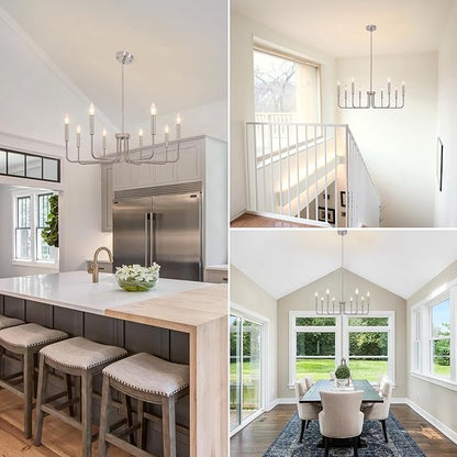 8-Light Farmhouse Chandelier for Dining Room Light Fixtures, Brushed Nickel Dining Room Light Fixture, Candle Ceiling Industrial Modern Chandelier for Living Room Kitchen Entryway Foyer Bedroom