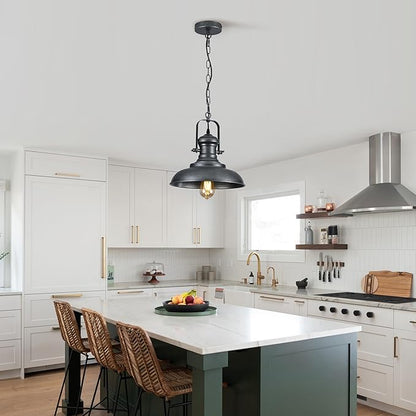 12.2" Hand-Painted Bronze Industrial Farmhouse Pendant Light, Modern Rustic Dome Hanging Ceiling Lighting Fixture for Bar, Cafe & Dining Room