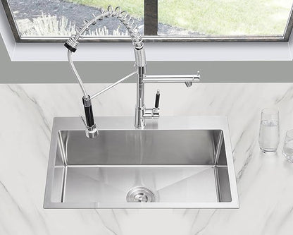 MENATT 28 Inch Drop-in Kitchen Sink, 304 Stainless Steel Topmount Handmade Kitchen Sink, Single Bowl Workstation Sink with Drain Kit (Brushed), 28"x18"x9"