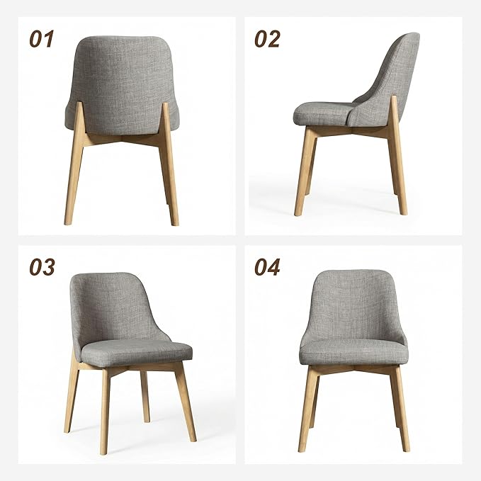 Casaphoria Set of 2 Upholstered Dining Chairs, Light Grey Fabric Kitchen Chairs with Oak Wood Legs, Modern Accent Chairs for Dining Room, Living Room or Kitchen