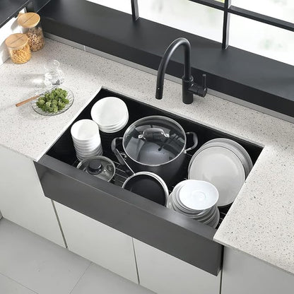 30x20 Black Undermount Farm House Sink, Gabhar 30 Inch 16Gauge Black Stainless Steel Single Bowl Apron Front Farmer Kitchen Sink