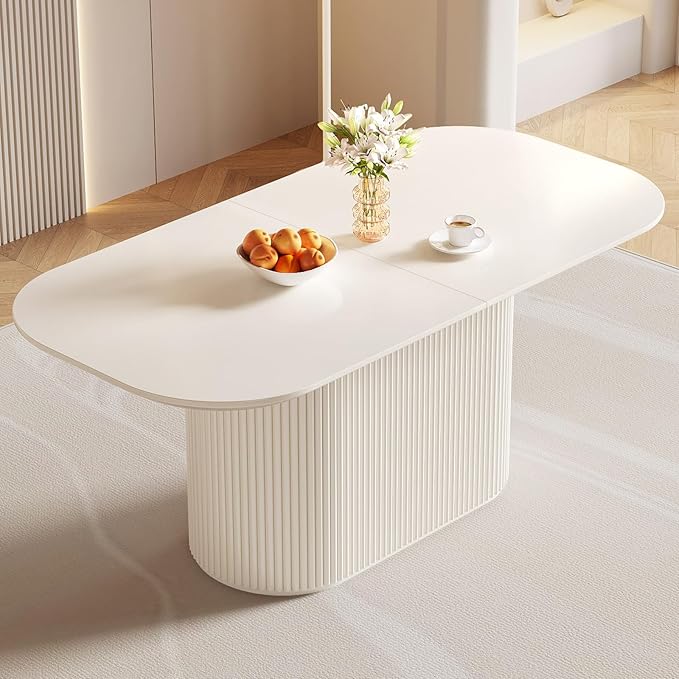 70" Rectangular Dining Table for 4-6 People, Modern Kitchen Dining Room Table, Cream White Wood Dining Table Furniture, Mid Century Large Table for Apartment Home Living Room