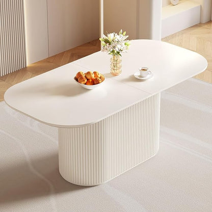 70" Rectangular Dining Table for 4-6 People, Modern Kitchen Dining Room Table, Cream White Wood Dining Table Furniture, Mid Century Large Table for Apartment Home Living Room