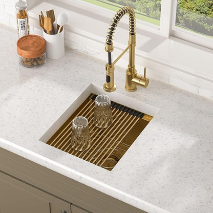 Lordear Gold Undermount Bar Sink 15x18x9 Inch Kitchen Sink Workstation 16 Gauge Stainless Steel Small Single Bowl Bar Prep Rv Island Sink