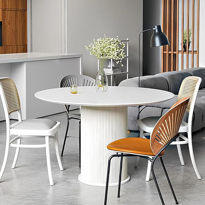 MIXL-Modern White Circular Kitchen Tables,47 Inches Round Dining Room Table, White Circle Dinner Tables for 6-8 People, Farmhouse Dining Table for Corner, Kitchen, Coffee, Cafe and Restaurant