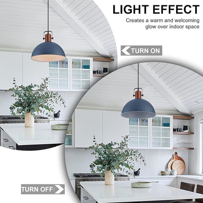 12 Inch Blue Pendant Lights Hammered Matte Pendant Lights for Kitchen Island Industrial Farmhouse Adjustable Height Dome Hanging Light Fixtures for Barn, Dining Room 2 Packs