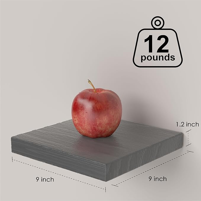 PopiShelves Small Floating Shelves for Wall - 12 x 9 Inch Grey Shelves for Bedroom, Living Room, Bathroom, Kitchen, Office Decor Set of 3
