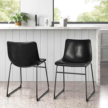 LEMBERI Faux Leather Dining Chairs Set of 4, 18 Inch Modern Kitchen & Dining Room Upholstered Chairs with Backrest and Metal Legs (Black)