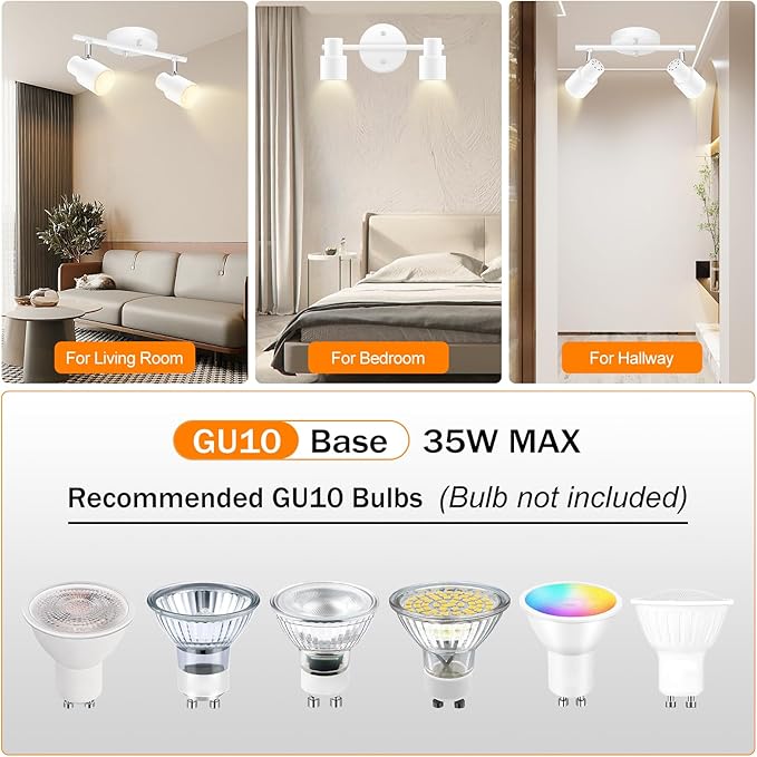 BoostArea LED 2 Light Track Lighting Kit,2 Way Modern Ceiling Spot Lighting,Flexibly Rotatable Light Head for Kitchen, Living Room, Bedroom, White,GU10 Bulb Not Included