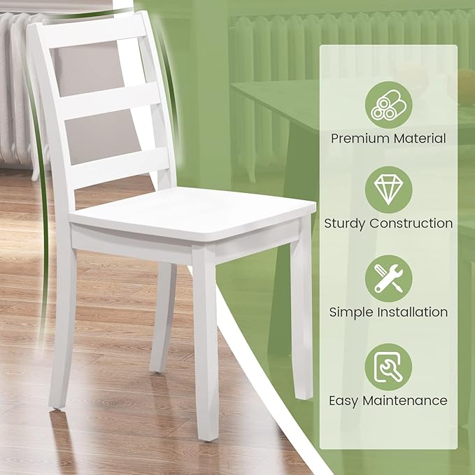 ERGOMASTER Wooden Dining Chairs Set of 4, Farmhouse Armless Wood Kitchen Chair with Back, Side Chairs for Dining Room, White