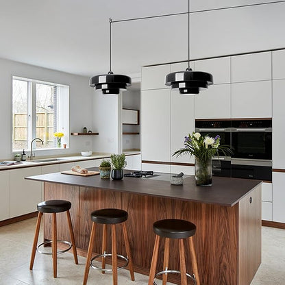 Black Pendant Light with Plug in Cord Modern Pendant Lighting 3-Layer Nordic Style Metal Shade Hanging Light Fixtures Hanging Lamp for Kitchen Island Dining Room Bedroom