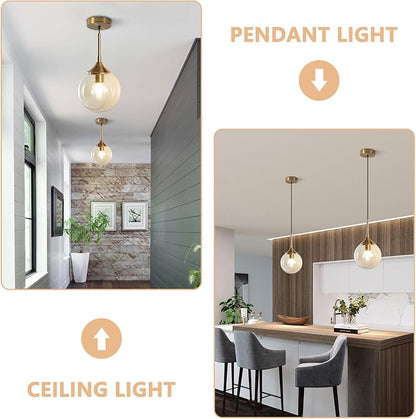 KCO Lighting Mid Century Modern Kitchen Island Pendant Lighting Gold 1-Light Amber Glass Globe Pendant Light Brushed Brass Large Living Room Pendant Light Fixture (2 Pack)