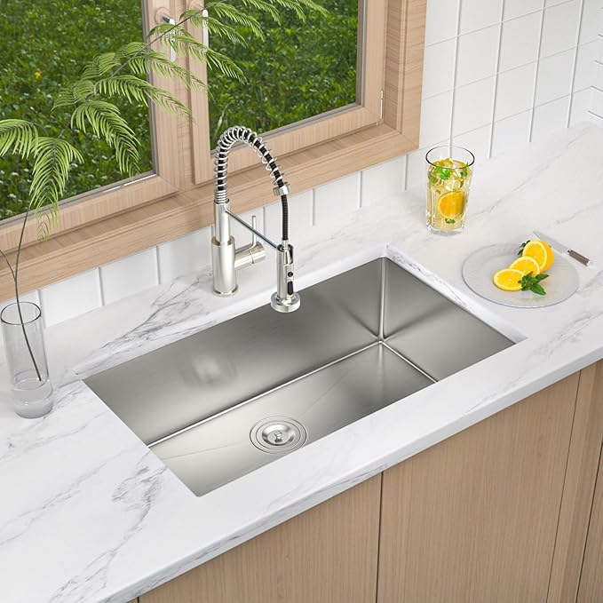 30 Inch Undermount Kitchen Sink 18 Gauge Stainless Steel Under Counter Sink Single Bowl Deep Handmade Single Bowl Kitchen Sink,30"x18"x9"