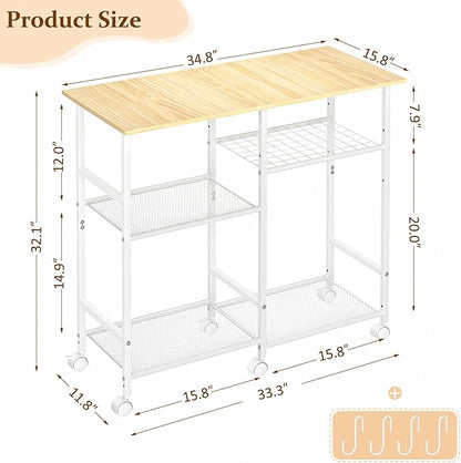 ThreeHio Kitchen Microwave Cart, Microwave Stand with Adjustable Shelf, Coffee Bar Stand Kitchen Baker's Rack with Wheels Rolling Storage Cart Organizer Shelf for Living Room, Office, Balcony
