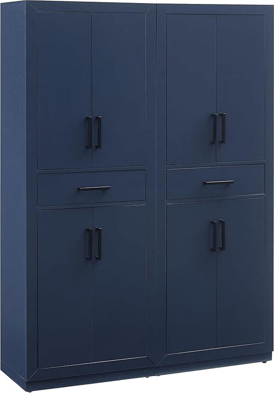 Crosley Furniture Isla 2-Piece Modern Kitchen Storage Pantry Cabinet Set with Shelves, Dining, Laundry Room, Navy