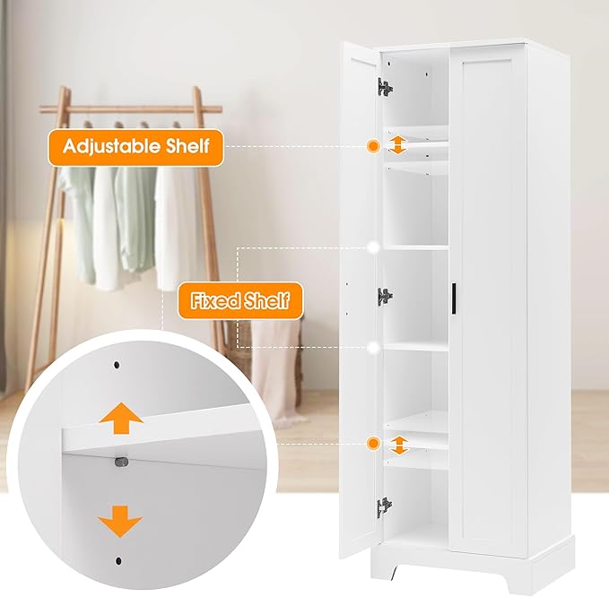 Favfurish 71" Tall Bathroom Storage Cabinet with Doors, Modern Linen Cabinets w/Adjustable Shelves & Anti-Tipping Device, Easy Assembly, Freestanding Organizer for Dining Room,Kitchen,Office,White