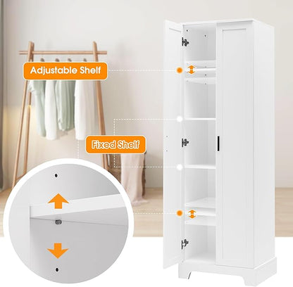 Favfurish 71" Tall Bathroom Storage Cabinet with Doors, Modern Linen Cabinets w/Adjustable Shelves & Anti-Tipping Device, Easy Assembly, Freestanding Organizer for Dining Room,Kitchen,Office,White