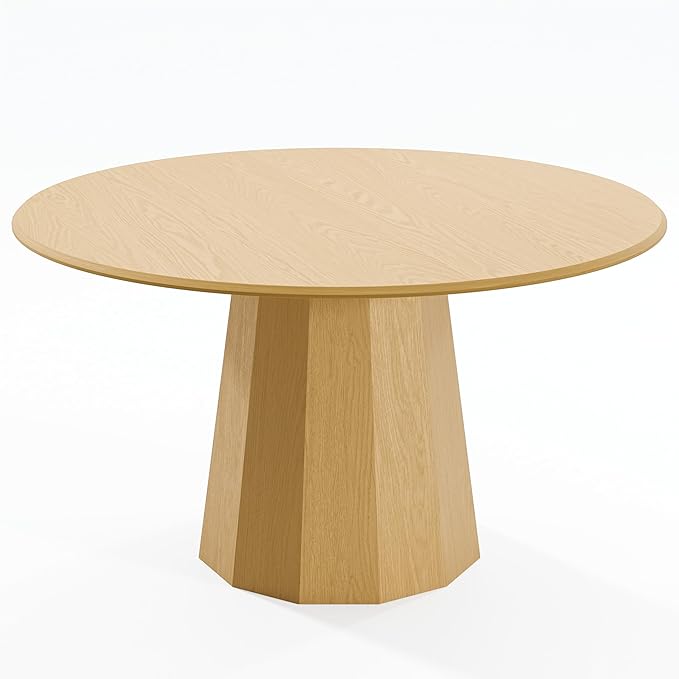 Casaphoria 52" Round Dining Table, Modern Wood Kitchen Table with Cone Shaped Strip Polygonal Base for Living Room & Dining Room, Easy Assembly Farmhouse Furniture for 4-6, Oak