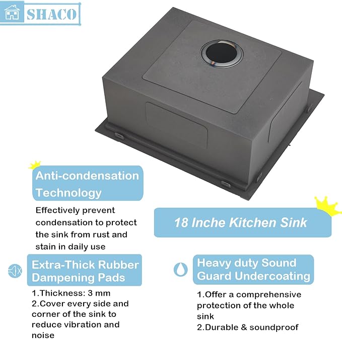 SHACO 18x18 Inch Drop In Bar Sink,18 Inch Small Kitchen Sink,Stainless Steel 16 Gauge Single Bowl Outdoor Laundry Prep RV Sink with Strainer Drain, Brushed Nickel