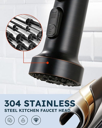 Stainless Steel Kitchen Faucet Head: ARCORA 3-Function Kitchen Faucet Head Replacement with 13 Adapters - Oil Rubbed Bronze Pull Down Spray Head Compatible with Moen, Delta, American Standard Faucets