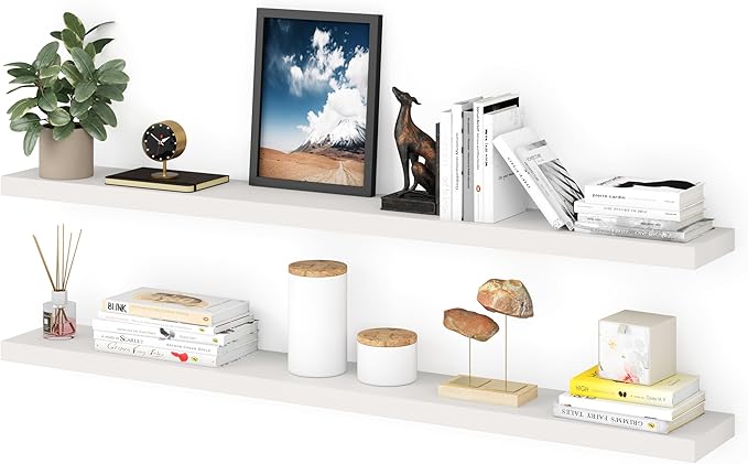 Ballucci Floating Shelves for Wall, 60" Wood Wall Shelf Set of 2, with Invisible Brackets for Bathroom, Living Room, Bedroom, Kitchen, Nursery, 8" Deep, White