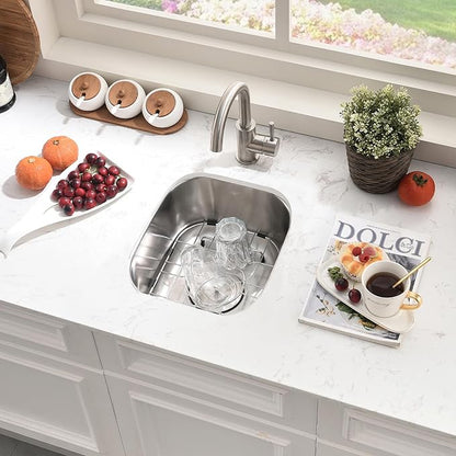 Stainless Steel Undermount Bar Sink-Bokaiya 15x12 Inch Small Undermount Sink Wet Bar Prep Sink 16 Gauge Outdoor Rv Single Bowl Kitchen Sink with Dish Grid