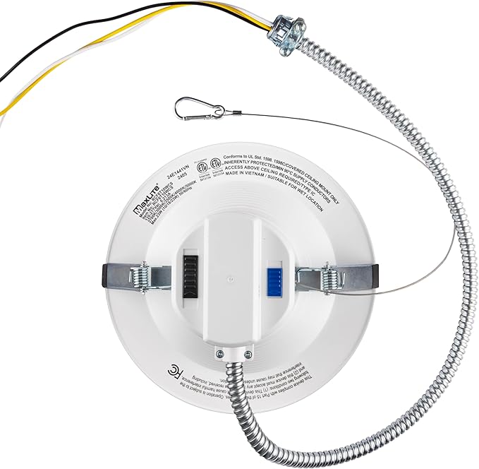 Maxlite RCF6T10WCS Universal Downlight 6 Inch LED Recessed Light - White, Canless, 2700K, 3000K, 3500K, 4000K, 5000K CCT Selectable, 120-277V, Dimmable to 10%, Wet Location Suitable, 107 Degree Angle