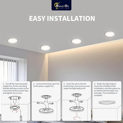 mw 7 Inch LED Flush Ceiling Light with Night Light White, 120V, 15W 2700K/3000K/3500K/4000K/5000K Selectable,Ceiling Lights Flush Mount with Night Light, PMMA Lens, ETL Certified, White, Hard-Wired