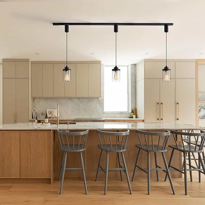 mirrea H Type Cord Adjustable Black Track Lighting Pendant with Clear Glass Shade Pack of 1