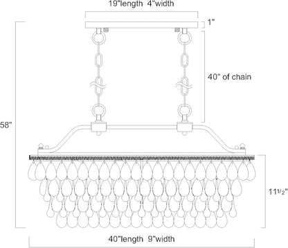 Edvivi Rectangular Linear Crystal Chandelier 40 in. W, 6 Lights Luxury Glam Adjustable Ceiling Lighting Fixture with 4 Rows of Teardrop Crystals for Living Dining Room Kitchen Island, Antique Silver