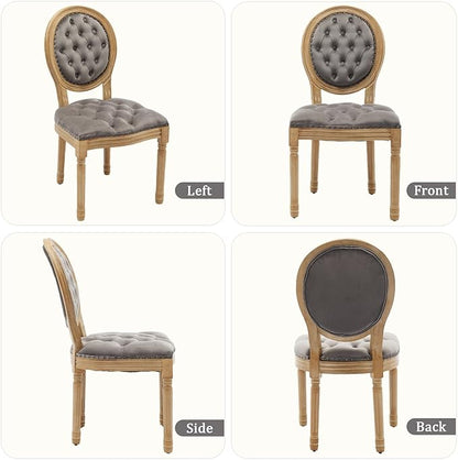 Velvet Dining Chairs Set of 6, Vintage Wooden Dining Chair with Solid Wood Legs, Upholstered Farmhouse Kitchen Chair for Living Room, Restaurant, Bedroom (Gray, Set of 6)