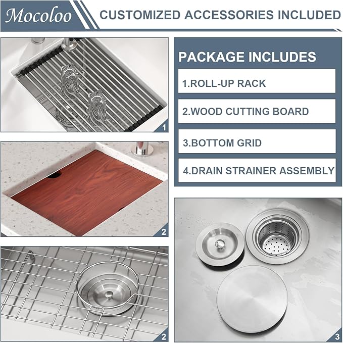 Mocoloo Square Undermount Bar Sink 15x15 Inch Single Bowl Undermount Kitchen Sink 16 Gauge Stainless Steel Bar Prep Workstation 9" Handmade Sinks