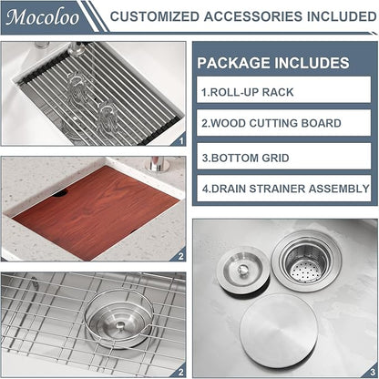 Mocoloo Undermount Bar Sink 15 x 19 Inch Single Bowl Undermount Kitchen Sink 16 Gauge Stainless Steel Bar Prep Workstation 10" Deep Handmade Sinks