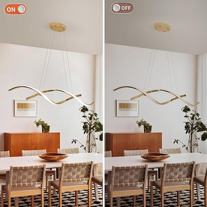 Dimmable Gold Chandelier for Dining Room, Adjustable Height Pendant Light Fixtures Over Table, Modern Kitchen Island Lighting, 35.4in 21W (Gold 35.4“)