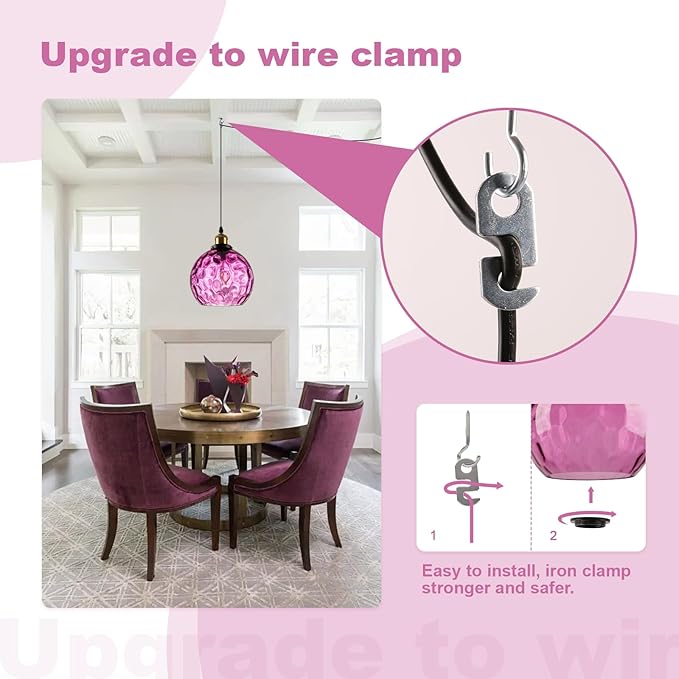 Corner Plug in Pendant Light Vintage Purple Glass Ceiling Hanging Light Dome Shade Island Light Fixtures for Bedroom Living Room Dining Room, Grow Light