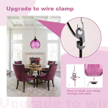Corner Plug in Pendant Light Vintage Purple Glass Ceiling Hanging Light Dome Shade Island Light Fixtures for Bedroom Living Room Dining Room, Grow Light