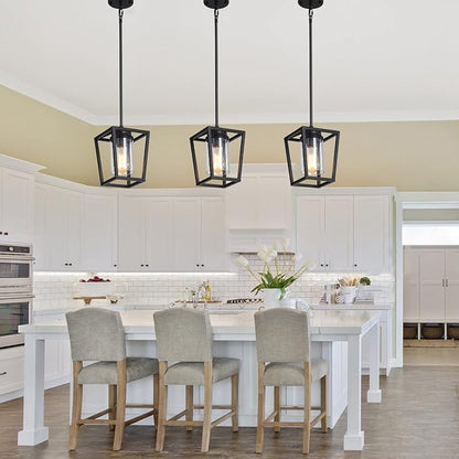SGLfarmty Pendant Lights Kitchen Island, 1-Light Black Modern Farmhouse Adjustable Lantern Hanging Fixture with Glass Shade for Dining Room Entryway Hallway