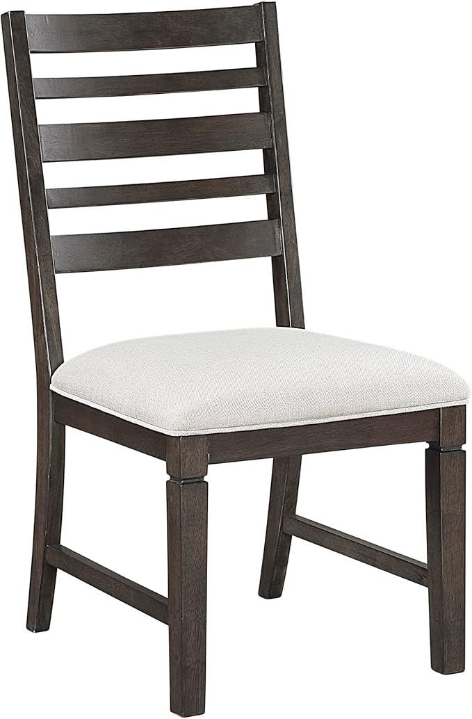 Lexicon Dining Chairs Set of 2, Wood Frame and Beige Textured Fabric Upholstered Seat, Ladder Back, Accent Seating for Dining Room, Kitchen Table, Office, Easy Assembly, Dark Espresso