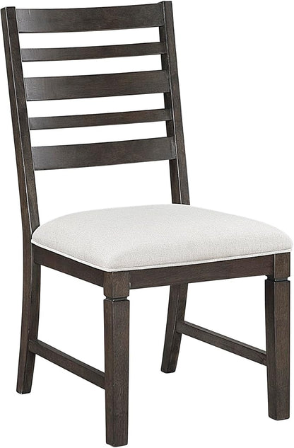 Lexicon Dining Chairs Set of 2, Wood Frame and Beige Textured Fabric Upholstered Seat, Ladder Back, Accent Seating for Dining Room, Kitchen Table, Office, Easy Assembly, Dark Espresso
