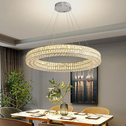 47.5in Large Ring Chandelier Round Crystal Chandelie for Living Room Led Dimmable Ring Pendant Light Ceiling Lighting 2700k-6000k